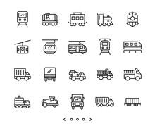 Train And Truck Transportation Line Icon Set