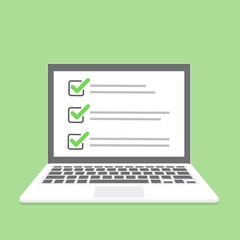 Poster - Laptop with online checklist in a flat design. illustration