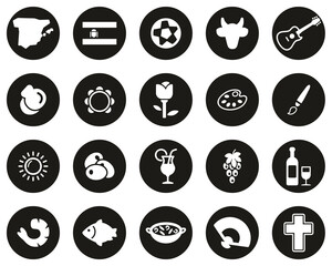 Sticker - Spain Country & Culture Icons White On Black Flat Design Circle Set Big