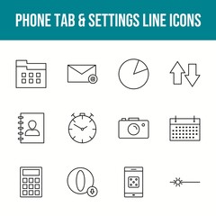 Sticker - Unique phone tab & settings vector line icon set