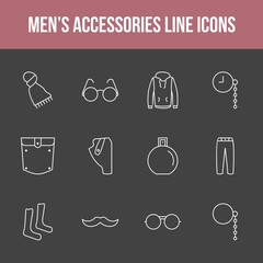 Sticker - Unique men's accessories vector line icon set