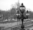014-01-12 Paris, France, Europe. Alexander III bridge and Eiffel tower. Monochrome photo.