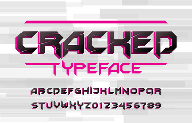 Poster - cracked alphabet typeface. 3d effect letters and numbers. stock vector typescript for your typograph