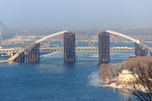 Tied Arch Bridge Across River During Construction, Kyiv, Ukraine