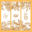 © Maria - Citrus and honey vertical design templates collection. Engraved botanical style illustration. Vector illustration