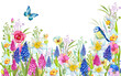 beautiful flower background with bird blue and field flowers
