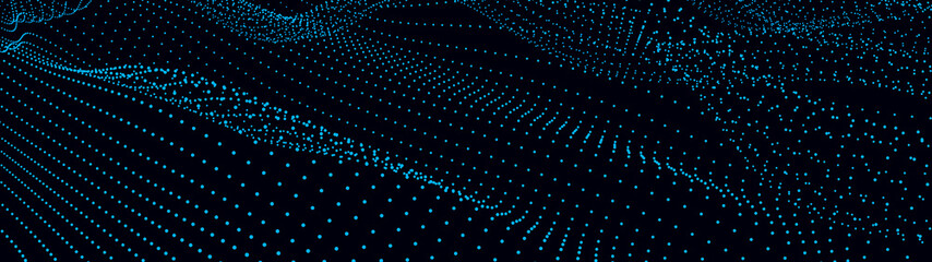 Poster - abstract gradient dynamic wave of particles. network of bright points or dots. big data. digital bac