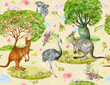 Australian animals, seamless pattern for fabric .watercolor hand painting