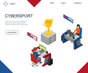 Poster - Cybersport Concept Card 3d Isometric View Landing Web Page Template. Vector