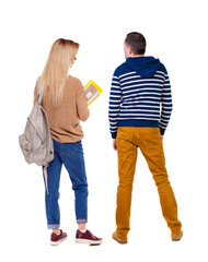 Poster - Back view couple in sweater. beautiful man and woman.