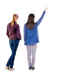 Sticker - Back view of two pointing girl in sweater.