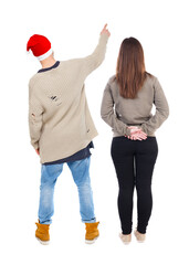 Poster - Back view of couple in sweater pointing.