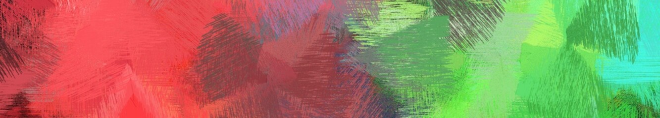 Wall Mural - wide landscape graphic with dirty brush strokes background with moderate red, pastel green and mediu