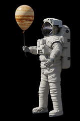 Wall Mural - astronaut with planet jupiter balloon isolated on black background
