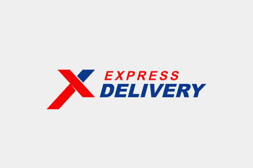 Poster - Fast Shipping Delivery Logo. Red Blue Initial Letter X Geometric Arrow Shape isolated on White Background. Business and Transportation Resources. Flat Vector Logo Design Template Element.