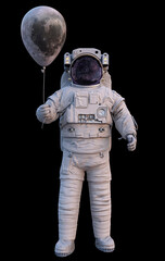 Wall Mural - astronaut with moon balloon isolated on black background
