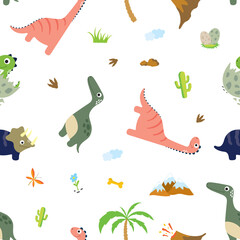 Wall Mural - Cute dinosaur seamless pattern