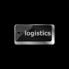 Poster - logistics words on laptop keyboard, business concept. Logistics text