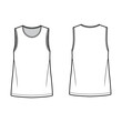 © Vectoressa - T-shirt technical fashion illustration with crew neck, fitted oversized body sleeveless, flat.