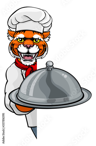 A tiger chef mascot cartoon...