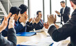 © Art_Photo - Businessman speaker presentation and discussing meeting strategy sharing ideas thoughts.Creative work group of casual business people clapping hands in modern office.Success concept