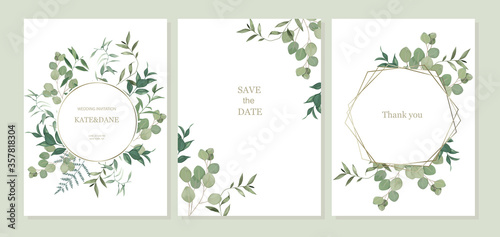 Fotomural Set of floral card with eucalyptus leaves