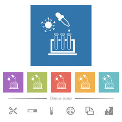 Sticker - Covid research flat white icons in square backgrounds