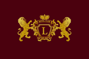 Wall Mural - Lion Logo with L Letter in Royal Shield Vector Logo 