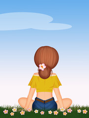 Canvas Print - girl sitting on the grass in summer