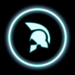 Wall Mural - Neon blue ring with warrior helmet on black