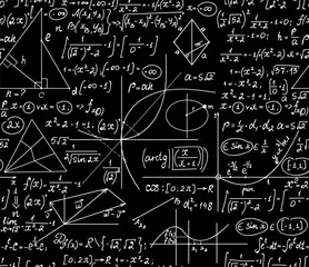 Mathematical vector seamless endless texture with handwritten figures, calculations and formulas