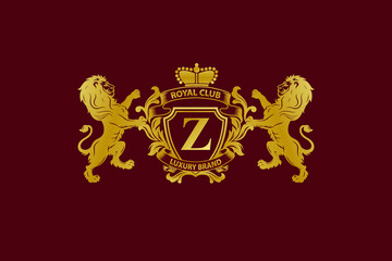 Wall Mural - Lion Logo with Z Letter in Royal Shield Vector Logo 