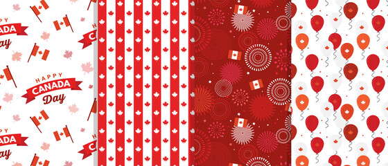 Wall Mural - Canada day celebration. Canada Independence Day. 1st of July. Happy Canada Day greeting card. Celebration background with fireworks, flags and text. Vector illustration