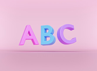 Wall Mural - minimal ABC letters alphabets isolated on pastel pink background. Education concept. 3d rendering