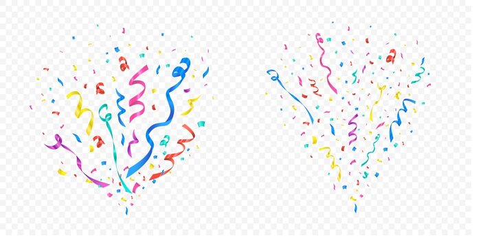 Wall Mural - Confetti explosion set on transparent background vector illustration. Celebration of holiday or birthday. Festive ribbons multicolor crackers. Flying colored papers