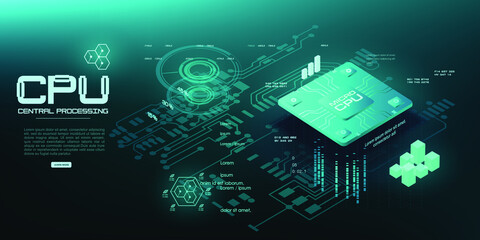 Poster - futuristic central microprocessor for personal computing device. a quantum computer for processing a