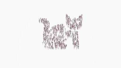 3d rendering of crowd of people in shape of symbol of cat on white background isolated