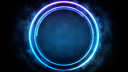 abstract futuristic background of blue neon circle round frame