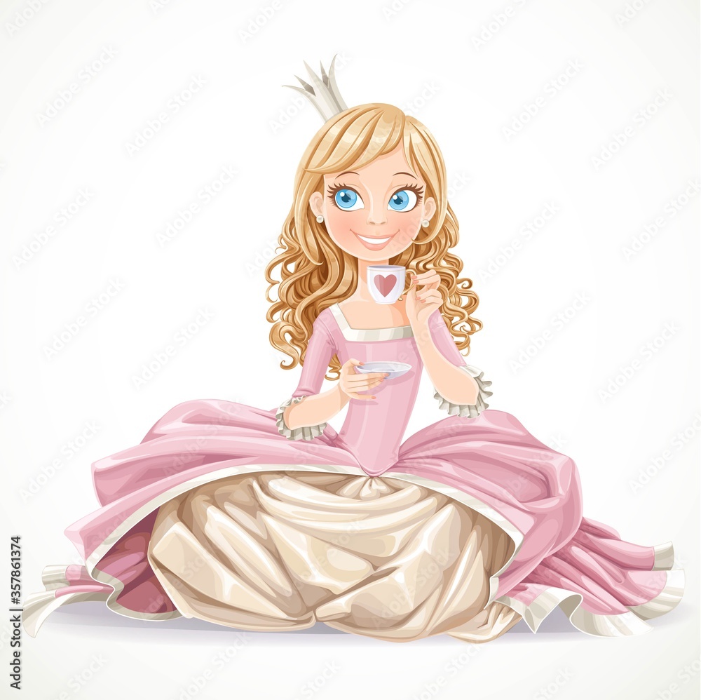 Beautiful princess in a pink dress sitting on the floor and hold Stock ...