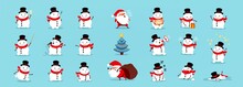 Snowmen Santa Claus And Christmas Tree, Big Christmas And New Year Vector Set