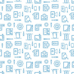 Poster - smartphone and tablet repair vector concept linear seamless pattern
