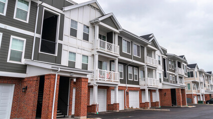 Poster - Panorama frame Long receding row of urban apartments day light