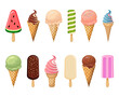 Collection of ice cream. Flat style illustration. Summer dessert vector icons.
