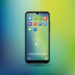 Elegant and modern smartphone with colorful icons and applications. Mobile phone isolated on background. 

Application and phone series.