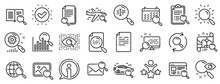 Photo Indexation, Artificial Intelligence, Car Rental Icons. Search Line Icons. Airplane Flights, Web Search Engine, Analytics. Find Photo, Checklist Document, Artificial Intelligence Eye. Vector