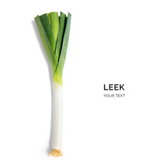 Creative layout made of leek. Flat lay. Food concept.