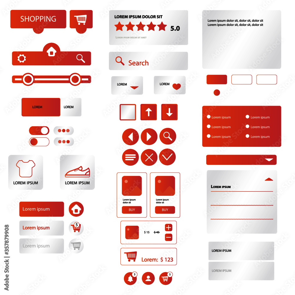User interface elements for shopping mobile app, ui ux design kit ...