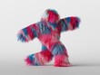© NeoLeo - 3d render, furry beast cartoon character walking or dancing, isolated on white background, active posing. Fluffy toy. Colorful pink blue hairy monster
