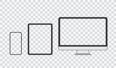 Poster - Monitor, tablet, smartphone, realistic vector set on a transparent background and transparent display