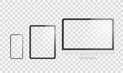 Poster - Monitor, tablet, smartphone, realistic vector set on a transparent background and transparent display